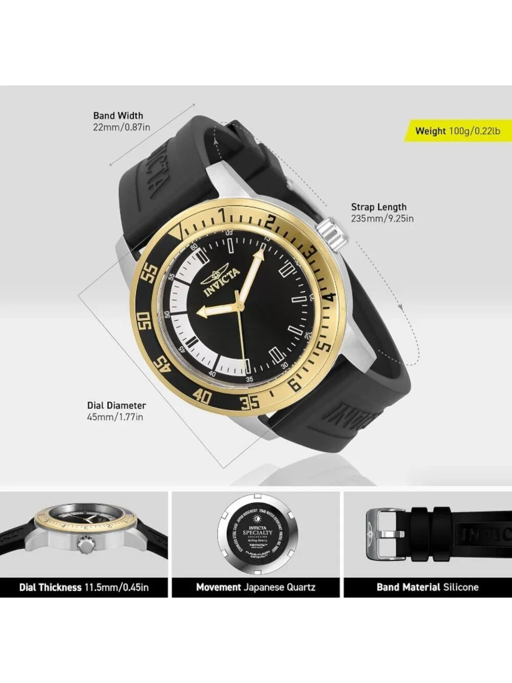 Mens Black Gold Analog Quartz Fashion Solid Specialty Silicone Round Wrist Watch